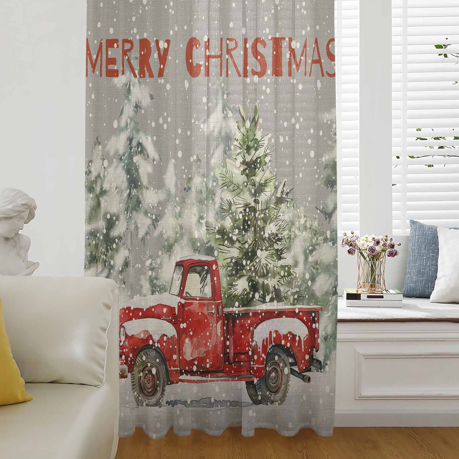 Grey Christmas Semi Sheer Curtains Drapes for Living Room, Bedroom ...