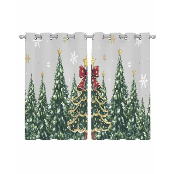 Grey Christmas Sheer Curtains 39 Inch Length 2 Panels Set for Living Room/Bedroom, Snowflake Xmas Christmas Tree Kitchen Curtains Grommet Semi-Sheer Curtains Drapes Window Treatments 27.5"x39"x2