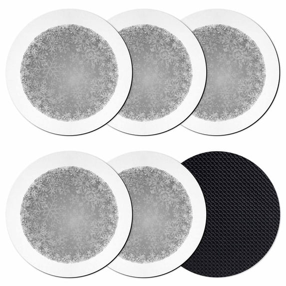 Grey Christmas Snowflake Coasters Set of 6, Absorbent Coasters for Drinks, Xmas Winter Modern Textured Coaster for Desk Coffee Table Protection, Home Decor House Warming Gifts 4"