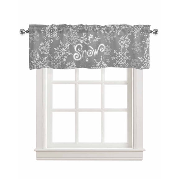 Grey Christmas Snowflake Linen Curtain Valance for Bedroom/Bathroom/Kitchen/Office/Living/Dining Room Window,Xmas Winter Snowflake Let Snow Rod Pocket Topper Decorative Cafe Drapes Panel 42"x12"