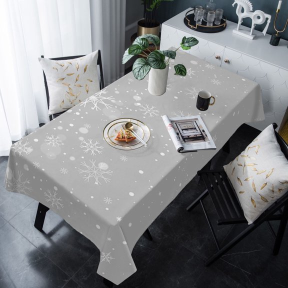 Grey Christmas Snowflake Tablecloth Rectangle Table Cloths 54x108 , Waterproof Tablecloth Outdoor Table Cloth, Winter Snowflake Xmas Washable Table Cover for Kitchen Dining Party