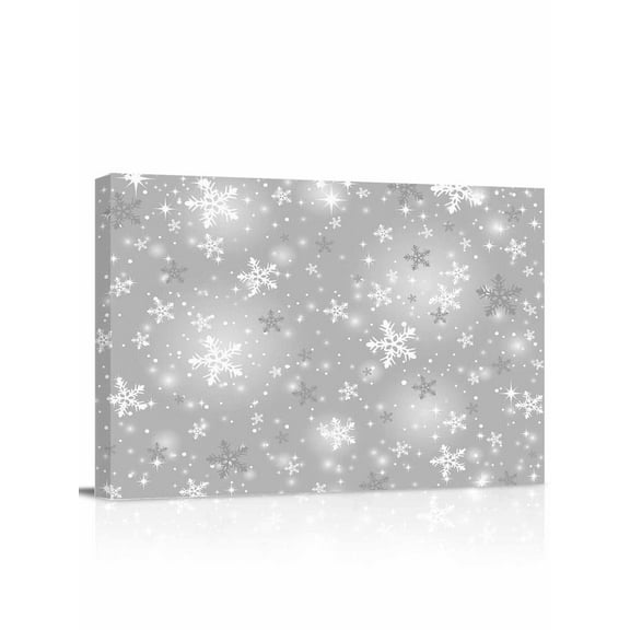 Grey Christmas Snowflakes Canvas Print Wall Art Framed Canvas Art Wall Decor Winter Snowfall Shiny White Modern Pictures Painting Morden Artwork for Living Room Bedroom, Ready to Hang - 12"x16"