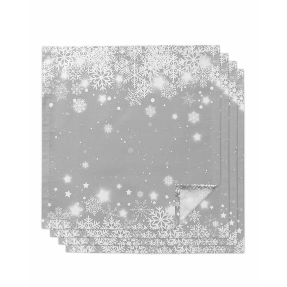 Grey Christmas Snowflakes Cloth Napkins Set of 4 Reusable Dinner Napkins, Xmas Winter Textured Cocktail Napkin Washable Table Napkins for Wedding/Holiday Party/Baby Shower 20"x20"