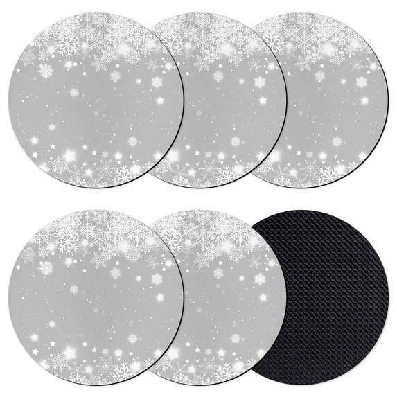 Grey Christmas Snowflakes Coasters Set of 6, Absorbent Coasters for Drinks, Xmas Winter Textured Coaster for Desk Coffee Table Protection, Home Decor House Warming Gifts 4"