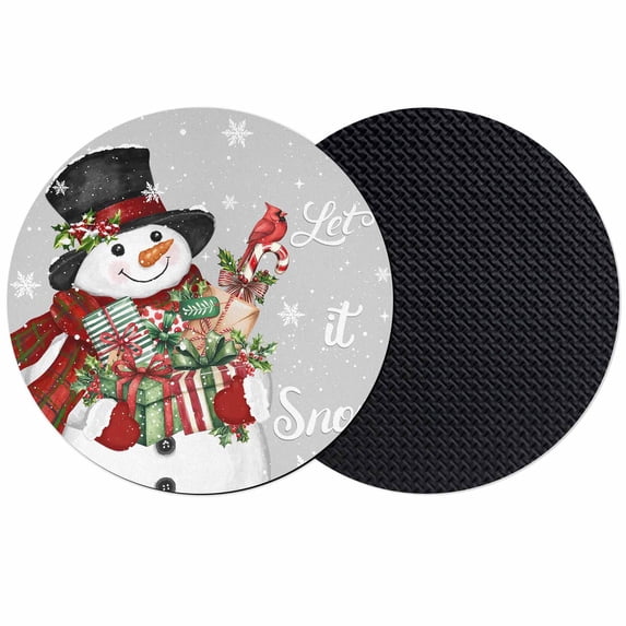 Grey Christmas Snowman Coasters Set of 2, Absorbent Coasters for Drinks, Xmas Botanical Birds Snowflake Coaster for Desk Coffee Table Protection, Home Decor House Warming Gifts 4"