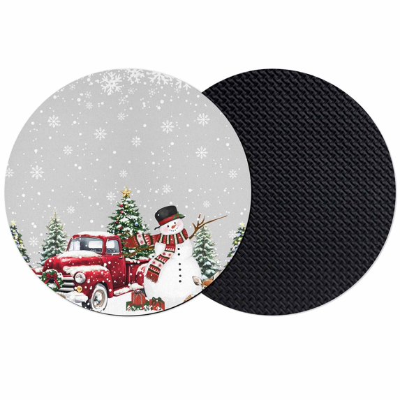 Grey Christmas Snowman Coasters Set of 2, Absorbent Coasters for Drinks, Xmas Truck Tree Snowflake Coaster for Desk Coffee Table Protection, Home Decor House Warming Gifts 4"