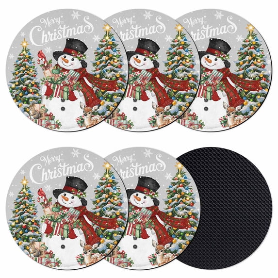 Grey Christmas Snowman Coasters Set of 6, Absorbent Coasters for Drinks, Xmas Tree Snowflake Botanical Coaster for Desk Coffee Table Protection, Home Decor House Warming Gifts 4"