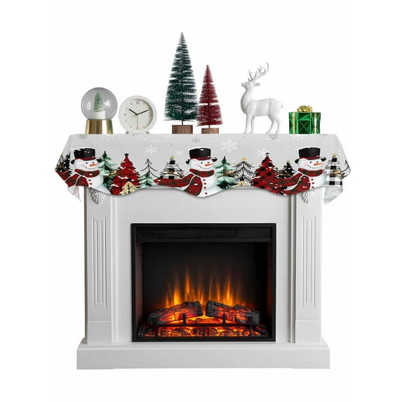 Grey Christmas Snowman Mantel Scarf Fireplace Decorations for Living Room, Xmas Trees Winter Snowflake Gray Fireplace Mantel Scarf Cover Runner for Halloween/Thanksgiving/Christmas Decor 90"x17"