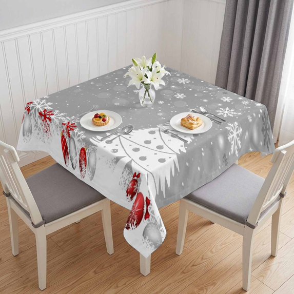 Grey Christmas Table Cloth Waterproof Tablecloths, Snowflake Winter Xmas Tree Tablecloth Dining Table Cover for Kitchen Party Tabletop Outdoor, Square Tablecloth 54x54 Inch