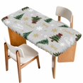 thumbnail image 1 of Grey Christmas Table Cloths for 3 Foot Rectangle Tables, Winter Green Pine Tree Gold Snowflake Patio Waterproof Elastic Fitted Tablecloths, Washable Rectangular Table Cover for Camping, 1 of 8