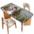 thumbnail image 1 of Grey Christmas Table Cloths for 4 Foot Rectangle Tables, Snowman Xmas Tree Snowflake Gifts Elk Patio Waterproof Elastic Fitted Tablecloths, Washable Rectangular Table Cover for Camping, 1 of 8