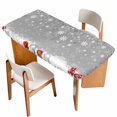 thumbnail image 1 of Grey Christmas Table Cloths for 4 Foot Rectangle Tables, Xmas Snowflake Ball Winter Snowflake Patio Waterproof Elastic Fitted Tablecloths, Washable Rectangular Table Cover for Camping, 1 of 8