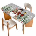 thumbnail image 1 of Grey Christmas Table Cloths for 5 Foot Rectangle Tables, Snowman Xmas Snowflake Botanical Tree Patio Waterproof Elastic Fitted Tablecloths, Washable Rectangular Table Cover for Camping, 1 of 8
