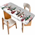 thumbnail image 1 of Grey Christmas Table Cloths for 8 Foot Rectangle Tables, Snowman Xmas Tree Winter Snowflake Patio Waterproof Elastic Fitted Tablecloths, Washable Rectangular Table Cover for Camping, 1 of 8