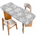 thumbnail image 1 of Grey Christmas Table Cloths for 8 Foot Rectangle Tables, Xmas Snowflake White Patio Waterproof Elastic Fitted Tablecloths, Washable Rectangular Table Cover for Camping, 1 of 8