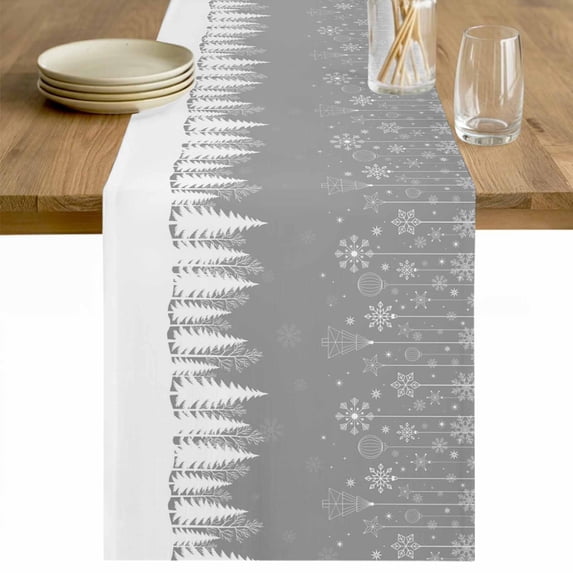 Grey Christmas Table Runner 90 Inches Long Farmhouse Dress Scarves, Vintage Farmhouse Pine Tree Snowflakes Dining Tablerunner for Coffee Table/Kitchen Island/Party Décor, 13" x 90"