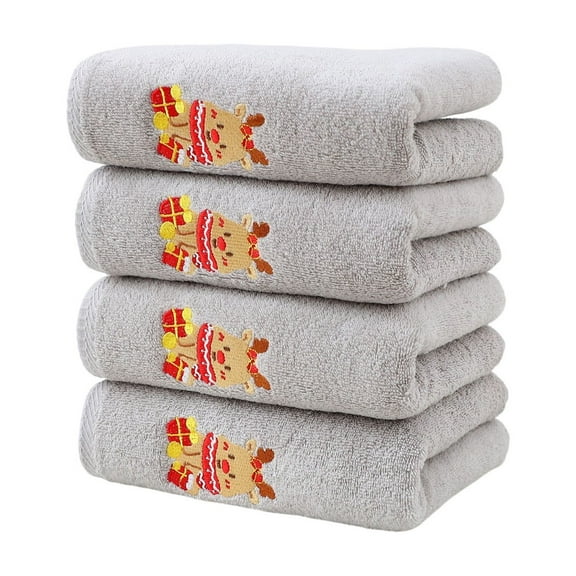 Grey 2.56 Ft Of 4Pc Christmas Themed Embroidered Towels Comfortable Household Cottons Towels