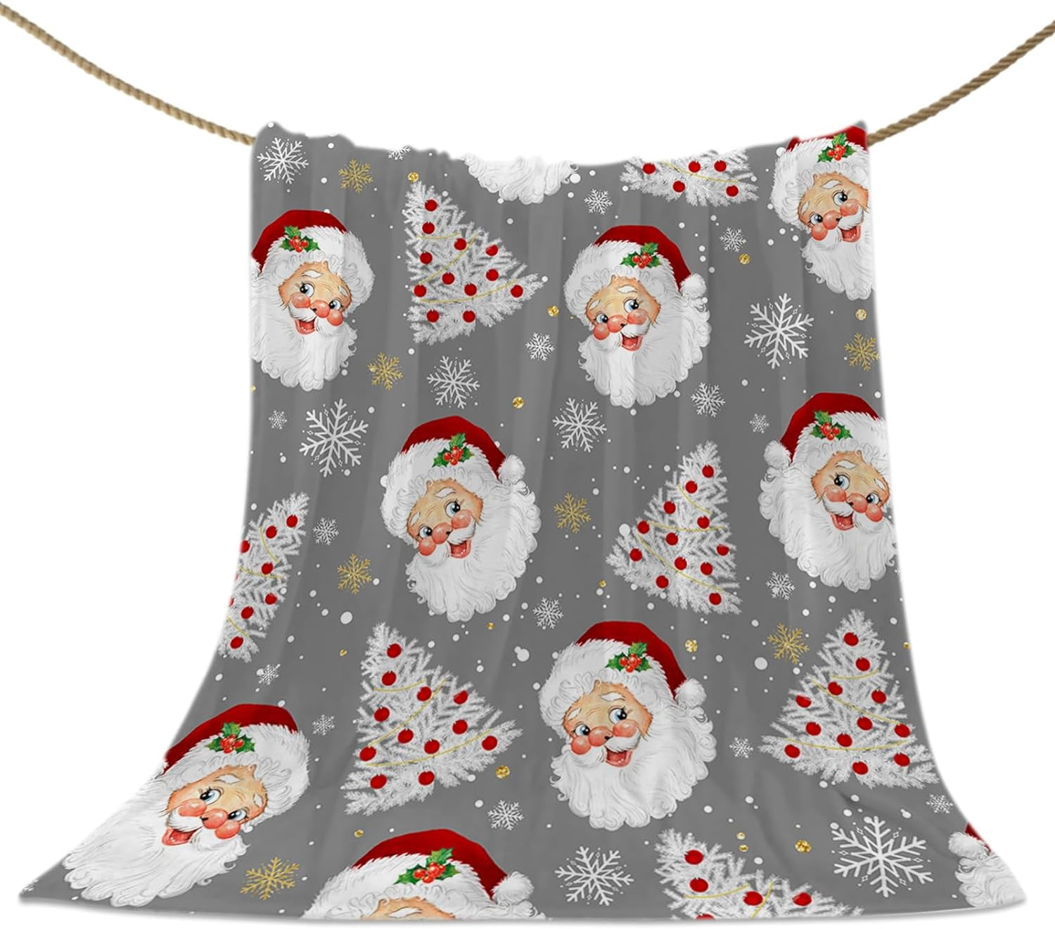 Grey Christmas Throw Blankets Santa Claus Merry Christmas Tree Soft Fleece Blanket Decorative for Home Sofa Couch Chair Living Bedroom 50x60 inches Winter Snowflake Walmart