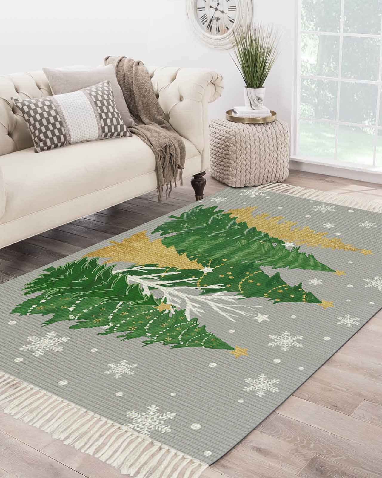 Xmas Tree Rug Grey Christmas Tree Area Rug 3x5 Living Rug with Tassel Woven Cotton ...