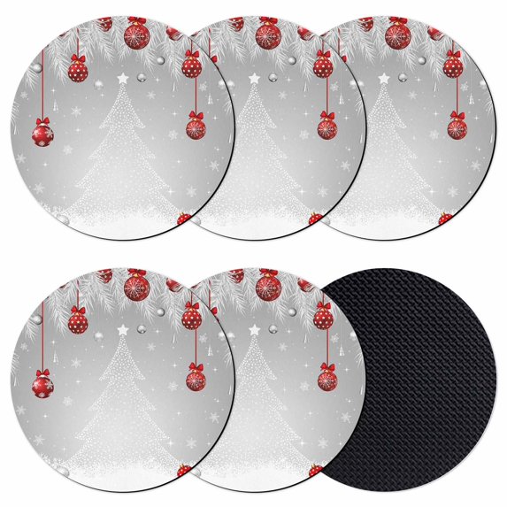 Grey Christmas Tree Coasters Set of 6, Absorbent Coasters for Drinks, Xmas Balls Pine Needles Snowflake Coaster for Desk Coffee Table Protection, Home Decor House Warming Gifts 4"