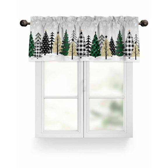 Grey Christmas Tree Kitchen Valances for Windows Winter White Snowflakes Valance Curtains for Kitchen /Living Room/Bedroom/ Bathroom Decor, 54"x18 " ,Rod Pocket 1 Panel,