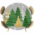 thumbnail image 1 of Grey Christmas Tree Round Tablecloth, Fitted Table Cover with Elastic for 36"-44" Round Tables, Green Golden Xmas Tree Snowflake Winter Table Cloth Outdoor Indoor Dinning Party Waterproof Tablecloths, 1 of 7