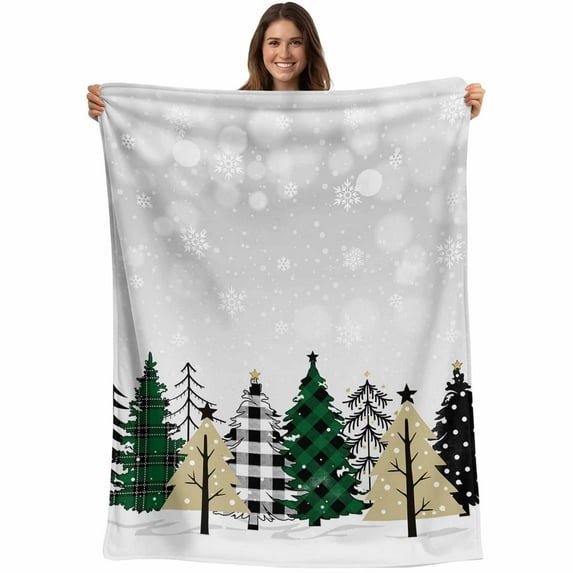 Grey Christmas Tree Throw Blankets, Winter White Snowflakes Soft Fleece Blanket Decorative for Home Sofa Couch Chair Living Bedroom, 60x80 inches,