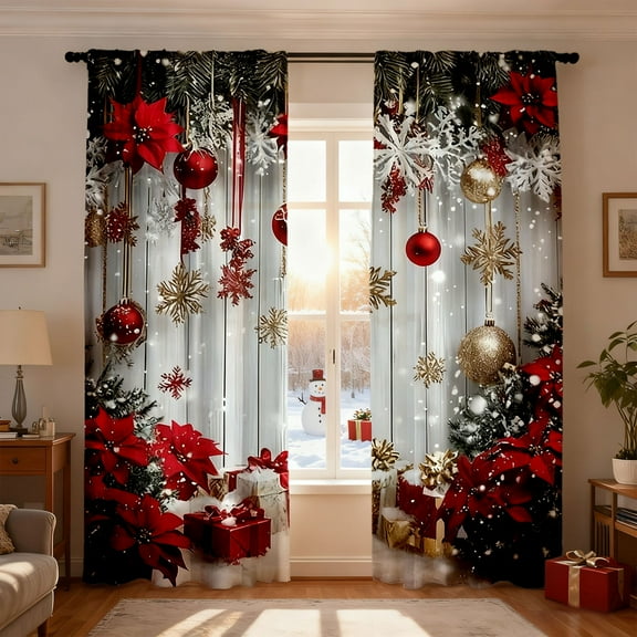 Grey Christmas Window Curtains 65 Inch Length, 2 Panels Snowflake Holiday Drapes for Bedroom Living Room, Modern Winter Seasonal Polyester Window Treatment, 29.5W x 65L Set