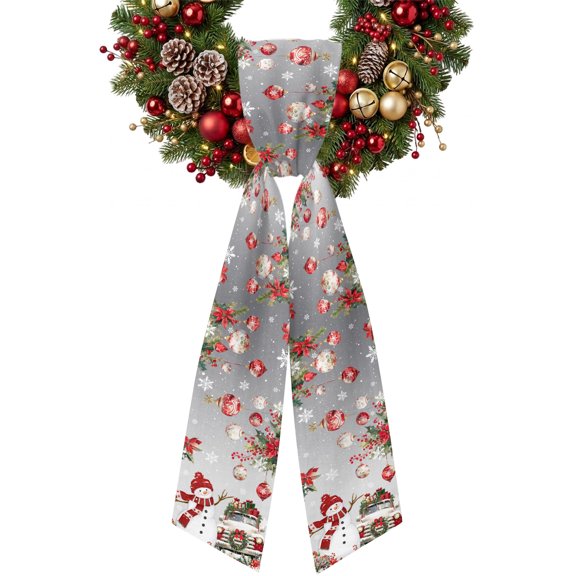 Grey Christmas Wreath Sash for Front Door, Christmas Fall Ribbon for Wreaths, Snowman Truck Xmas Balls Snowflake Wreath Sashes Scarf, Decorative Holiday Garland Accessories