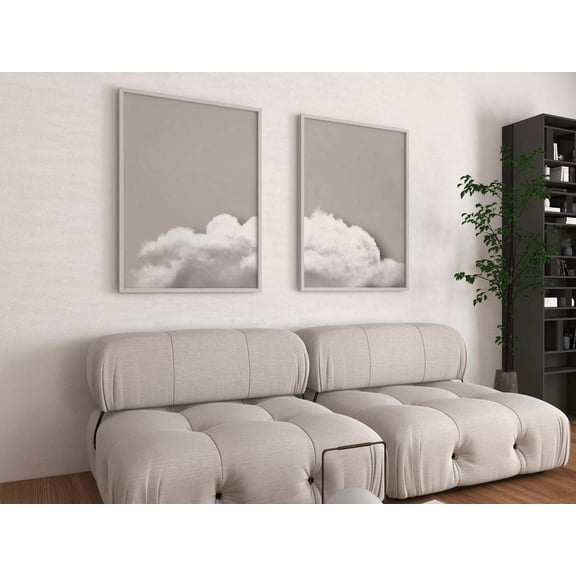 Grey Cloud Wall Art Prints Prints, Grey Wall Art, Minimalist, Bedroom, Above Bed Decor, Over the Bed, Set 2, Poster Only