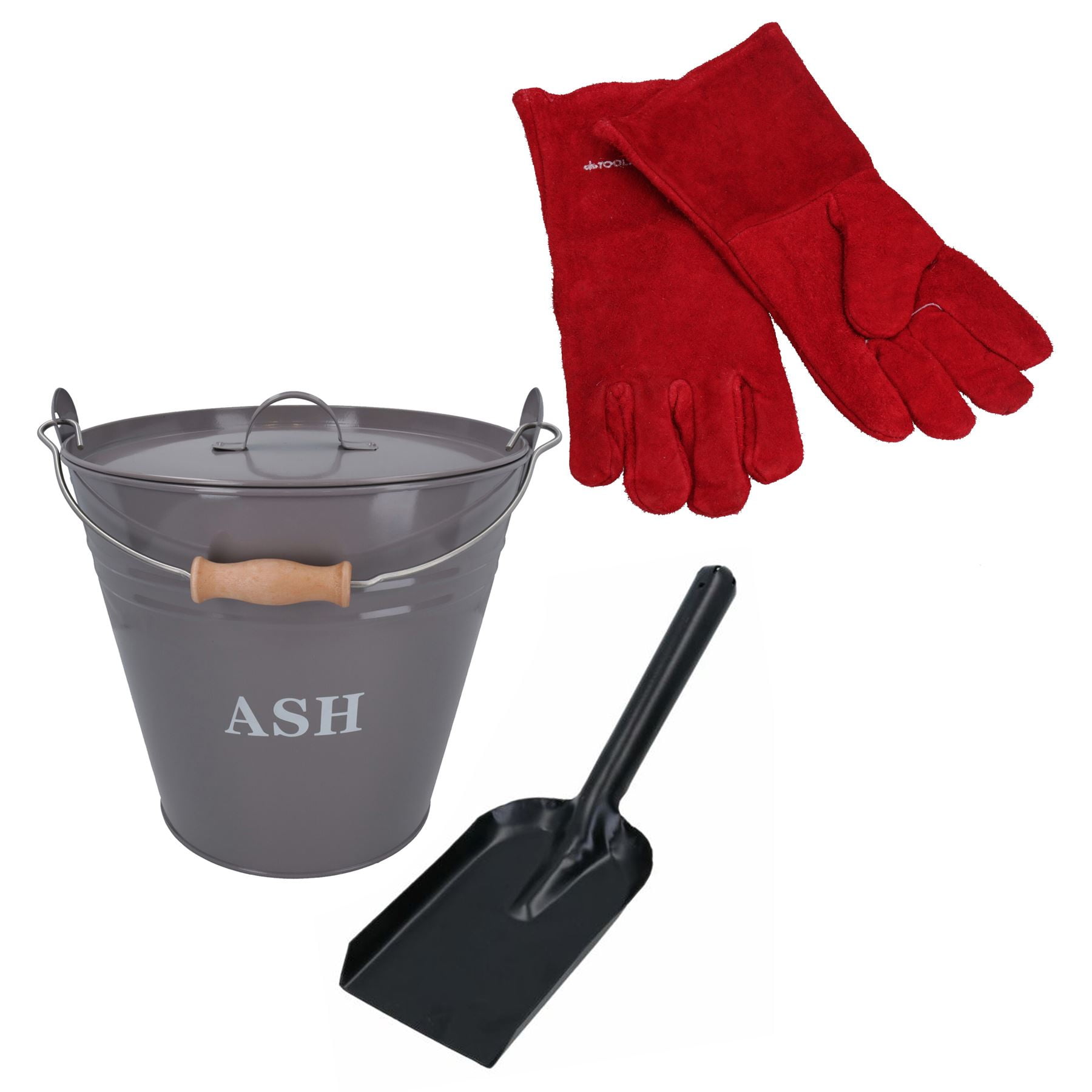 AB Tools L-Shaped Ash Rake, Shovel & Heat-Resistant Gloves – Fireplace & BBQ Set