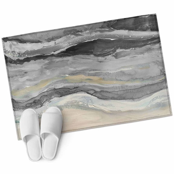 Grey Coastal Bathroom Mat 2x3 FT, Non Slip Small Kitchen Mat, Summer Beach Nautical Abstract Art Washable Soft Backed Front Door Throw Rug Non-Shedding Indoor Outdoor Doormat for Entryway Sink