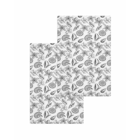 Grey Coastal Kitchen Dish Towels for Drying Dishes Set of 2, Shell Floral Ocean Retro Waffle Weave Microfiber Terry Hand Tea Bathroom Towels Quick Dry & Absorbent Towel 15.7x23.6