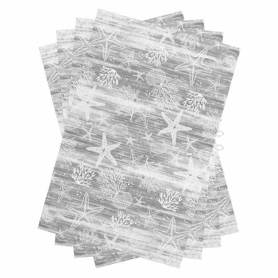 Grey Coastal Kitchen Towels Set of 4, Water Absorbent Dish Towel, Summer Ocean Sea Waves Starfish Corals Decorative Hand Towels - Quick Drying Cloth for Cooking Baking, 18x28 Inch