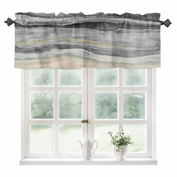 Grey Coastal Kitchen Valances for Windows 42x18 Inch Kitchen Curtains Valances Rod Pocket Summer Beach Nautical Abstract Art Bathroom Window Valances for Window Treatment Decor
