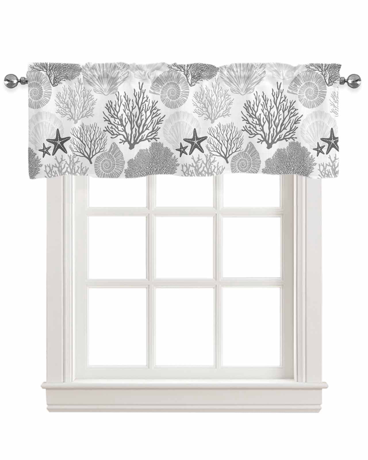 Room Window Shell Grey Coastal Kitchen Valances for Windows Farmhouse Linen Window ...