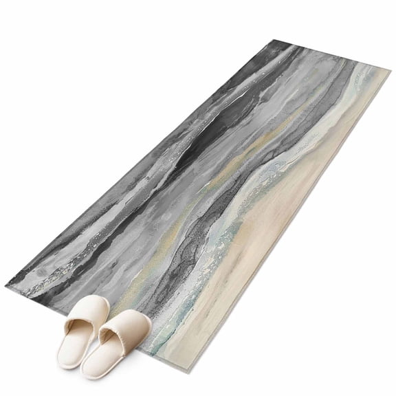 Grey Coastal Runner Rug 2x6 FT, Non Slip Hallway Carpet, Summer Beach Nautical Abstract Art Washable Soft Floor Carpet Throw Runner Carpet Long Rug for Entryway Kitchen Bedside Sliding Door