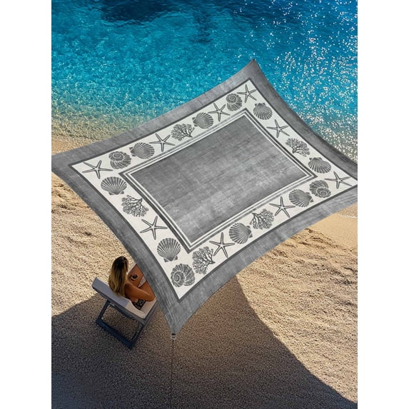 Grey Coastal Sun Shade Sail 14' x 18', Summer Nautical Starfish Shell Coral Vintage Rectangle Outdoor Sunshade Canopy, Waterproof UV Block Patio Covers for Garden Yard Beach