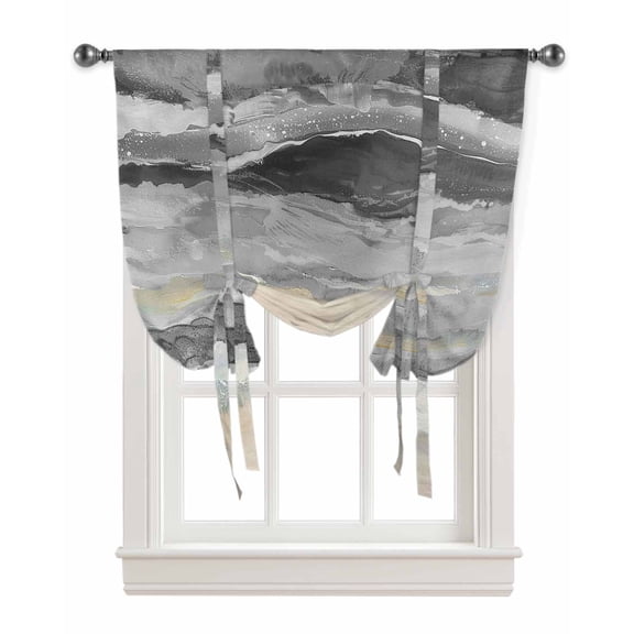 Grey Coastal Tie Up Curtains for Kitchen Bathroom Bedroom Windows 45 Inch Length, Spring Summer Ocean Beach Nautical Sea Wave Balloon Drape Curtains Shade Rod Pocket Drapery Curtain Panel, 42"x45"