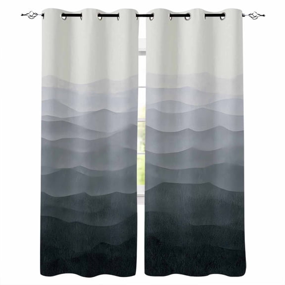 Grey Coastal Wave Blackout Curtains for Bedroom/Living Room, Thermal Insulated Kitchen Curtains, Summer Ocean Nautical Beach Ombre Grommet Darkening Window Treatment Drapes 52"x63"x2