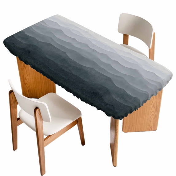Grey Coastal Wave Table Cloths for 3 Foot Rectangle Tables, Summer Ocean Nautical Beach Ombre Patio Waterproof Elastic Fitted Tablecloths, Washable Rectangular Table Cover for Camping