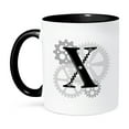 thumbnail image 1 of 3drose, Grey Cogs, Gears. Mechanics, Machinery. Supreme Black Letter X, 11oz Two-tone Black Mug, 1 of 6