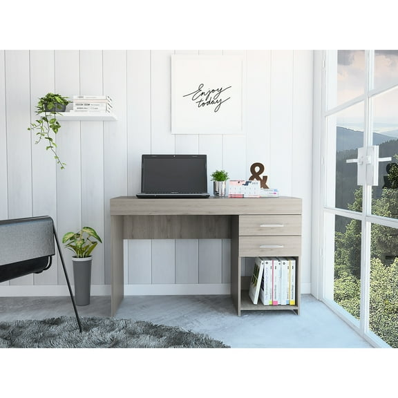 Grey Computer Desk With Ample Storage: 2 Drawers And 1 Shelf Workstation Drawer Options