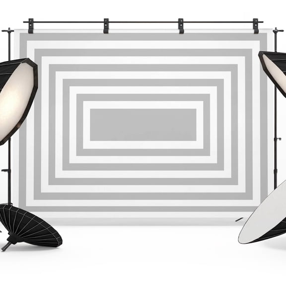 Grey Concentric Squares Backdrops for Photography, Modern Abstract Minimalist Geometric Lines Fabric Photo Background Sturdy Studio Props for Photo Studio, Video Recording, Booth & Photoshoot 7x5ft
