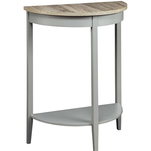Grey Console for Living Space | Half-Moon Design Adds Character | Solid Pine Frame | Shelf Organizes Books