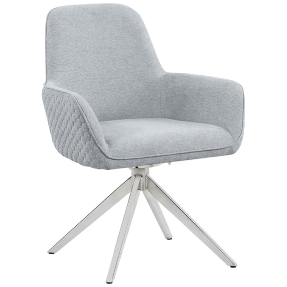 Grey Contemporary Arm Chair | Used in Dining Environments | Chrome Tapered Legs and Low Arms | Supportive and Stylish Dining