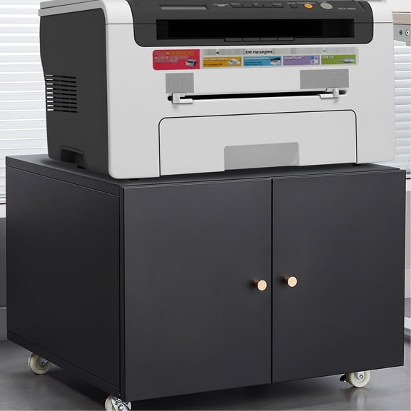 Grey Copier Cabinet with 360° Universal Wheels and Metal Handles for Office Mobility