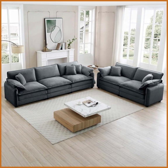 Grey Corduroy 2+3 Seater Deep Seat Sofa Set