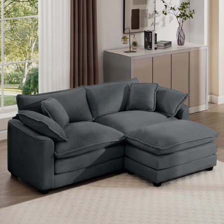Grey Corduroy 2-Seater Sofa with Footrest for Small Spaces | Unrivalled Comfort