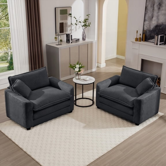 Grey Corduroy Deep Seated Sofa Set - Combines Classic & Modern, Offers Ultimate Comfort